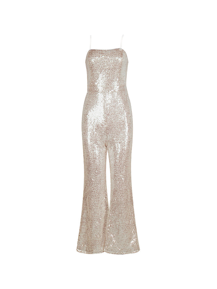 Barbie Sequin Sleeveless Flared Leg Jumpsuit