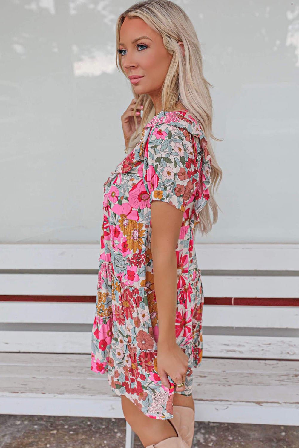 White Ruffled Tank Floral Dress