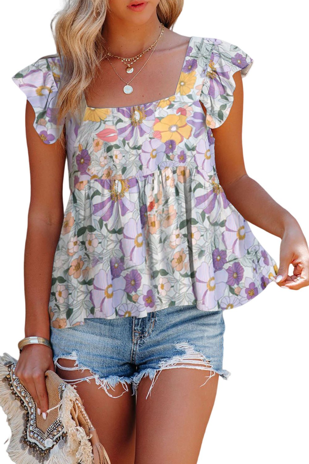 White Ruffled Tank Floral Dress