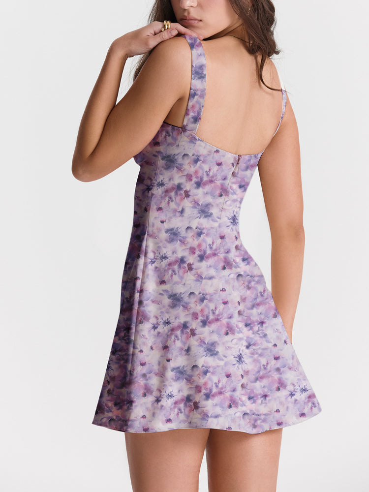 Aster Printed A-line Low Back Charmaine Mini Dress