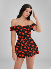 GLENDALE Heart Polka Dots Satin Ruffle Strapless Mini Dress