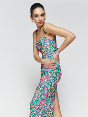 Multi floral Smocking Back Slit Maxi Dress