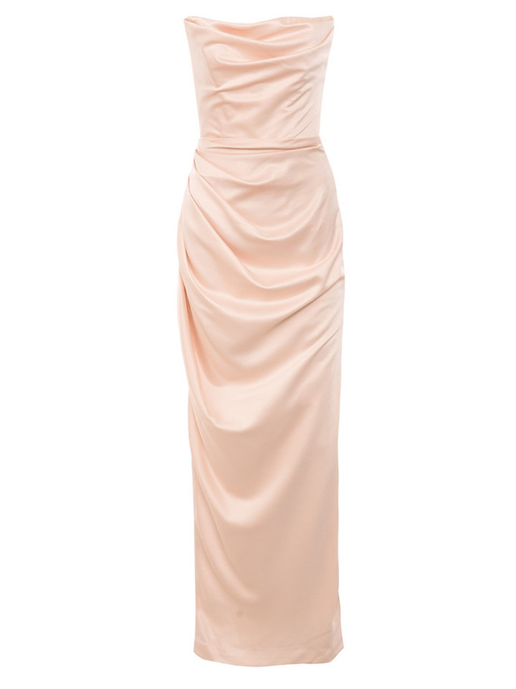 Strapless Satin High Side Slit Maxi Prom Dress