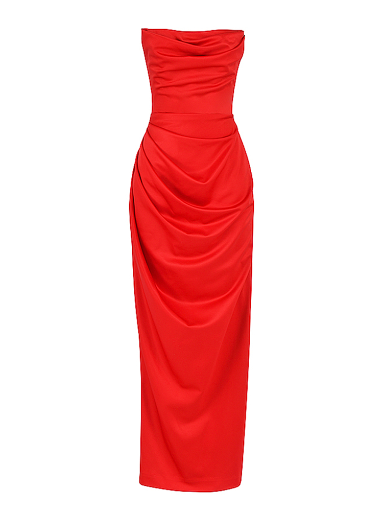 Strapless Satin High Side Slit Maxi Prom Dress