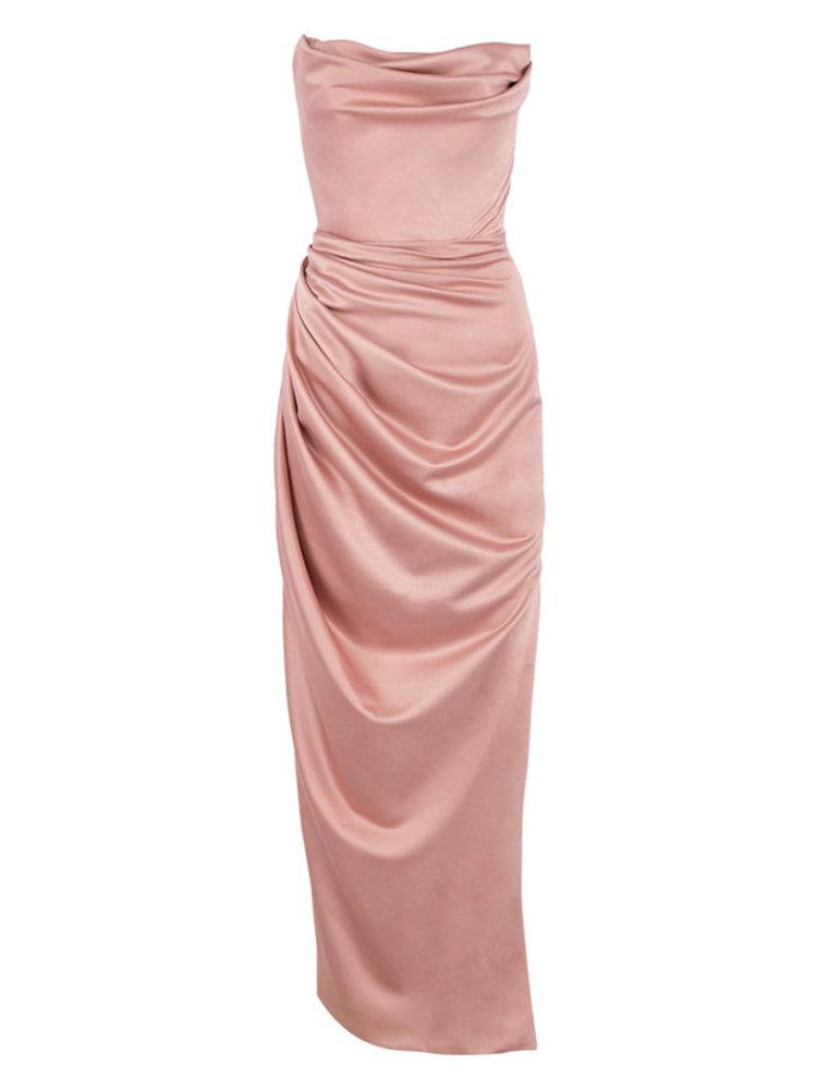 Strapless Satin High Side Slit Maxi Prom Dress