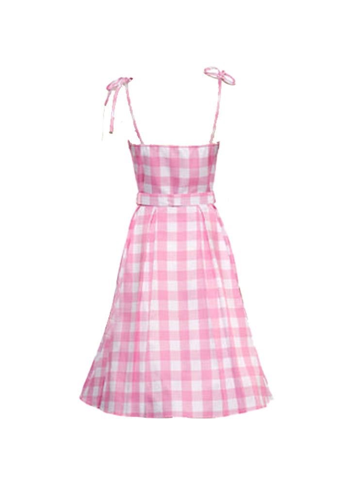 Barbie Pink Plaid Printed Cami Midi Dress