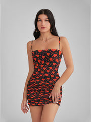 MASPETH Heart Polka Dots Ruched Mini Dress