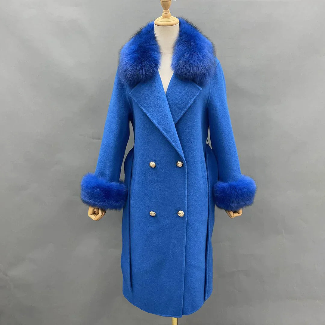 Cashmere Wool With Fox Fur Collar And Cuff Peacoats