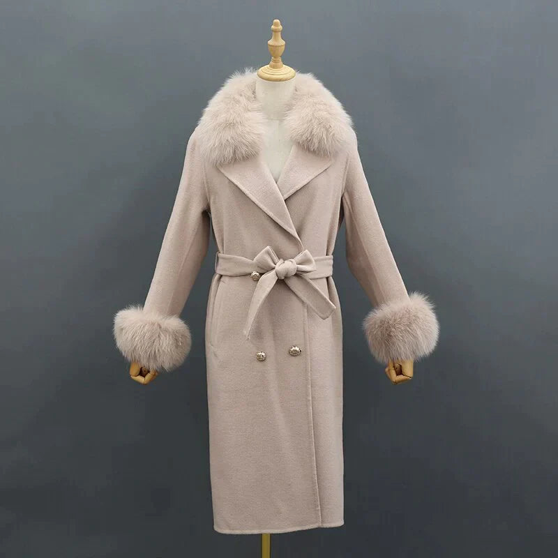 Cashmere Wool With Fox Fur Collar And Cuff Peacoats