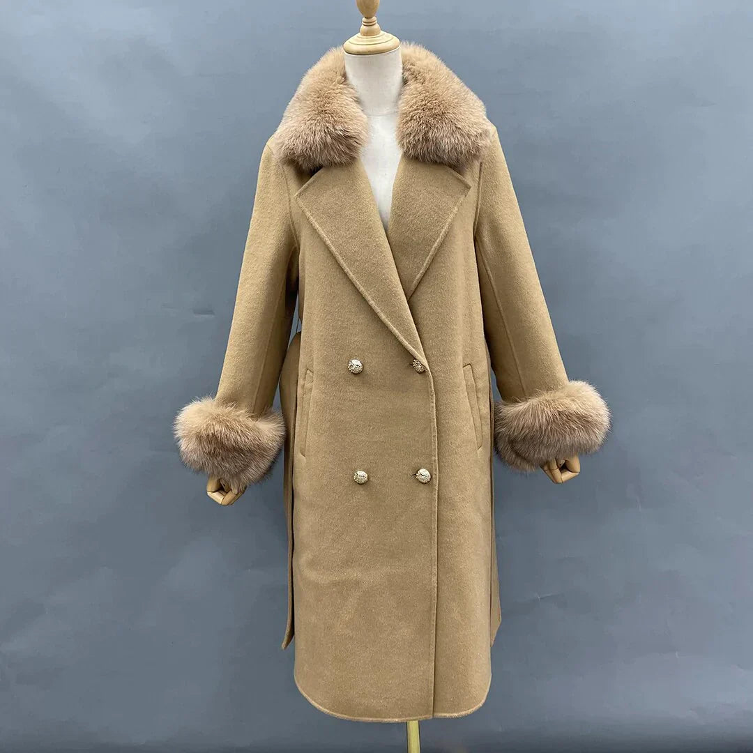 Cashmere Wool With Fox Fur Collar And Cuff Peacoats