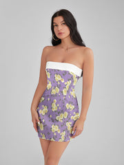 Emily In Paris Pattern Purple Floral Strapless Corset Mini Dress