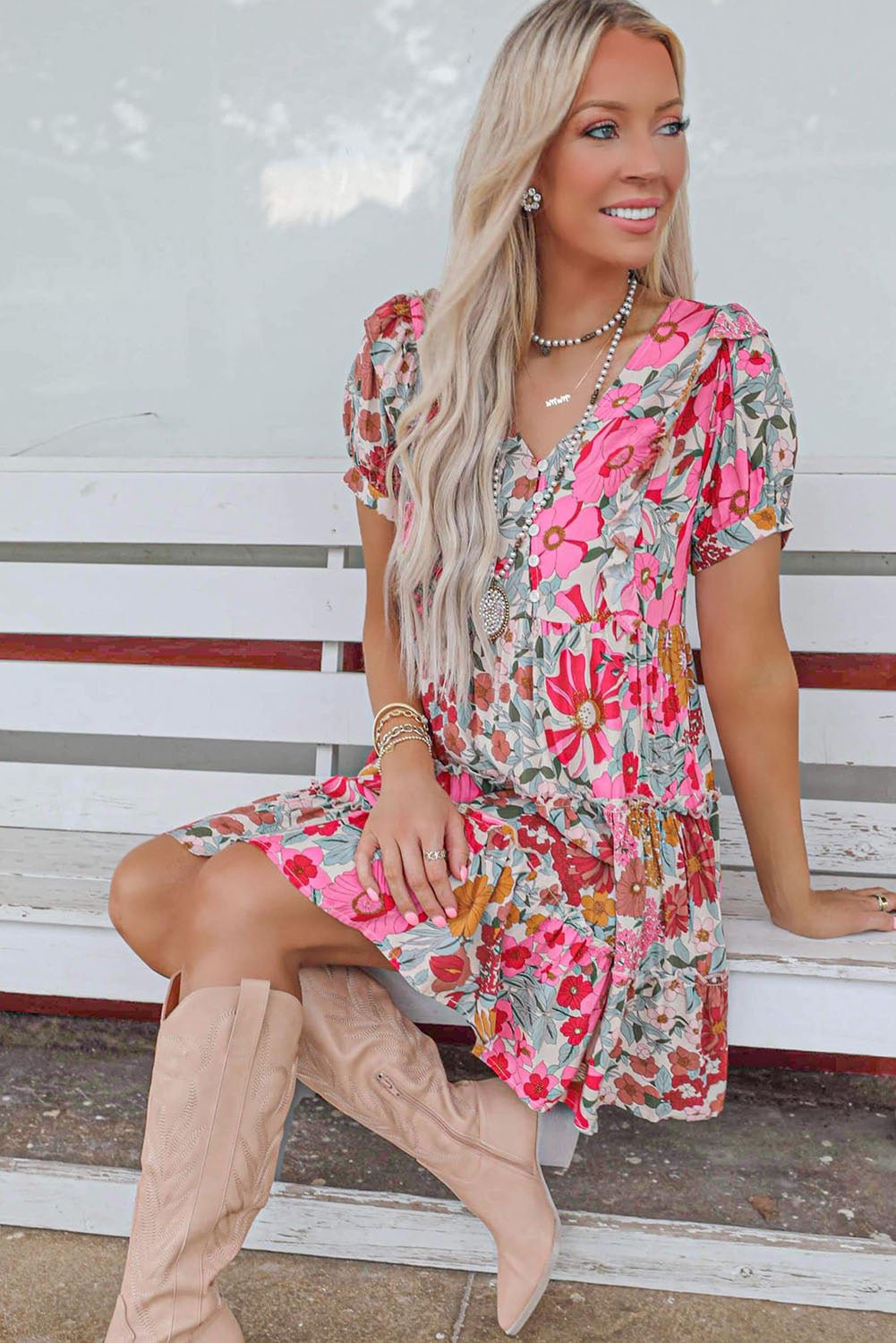 White Ruffled Tank Floral Dress