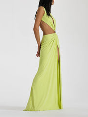 One-shoulder Cut Out Open Back Side Split Gown