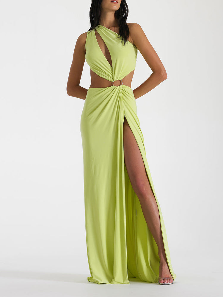 One-shoulder Cut Out Open Back Side Split Gown