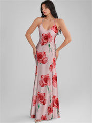 CATALINA Misty Rose Print Backless Plunge Maxi Dress