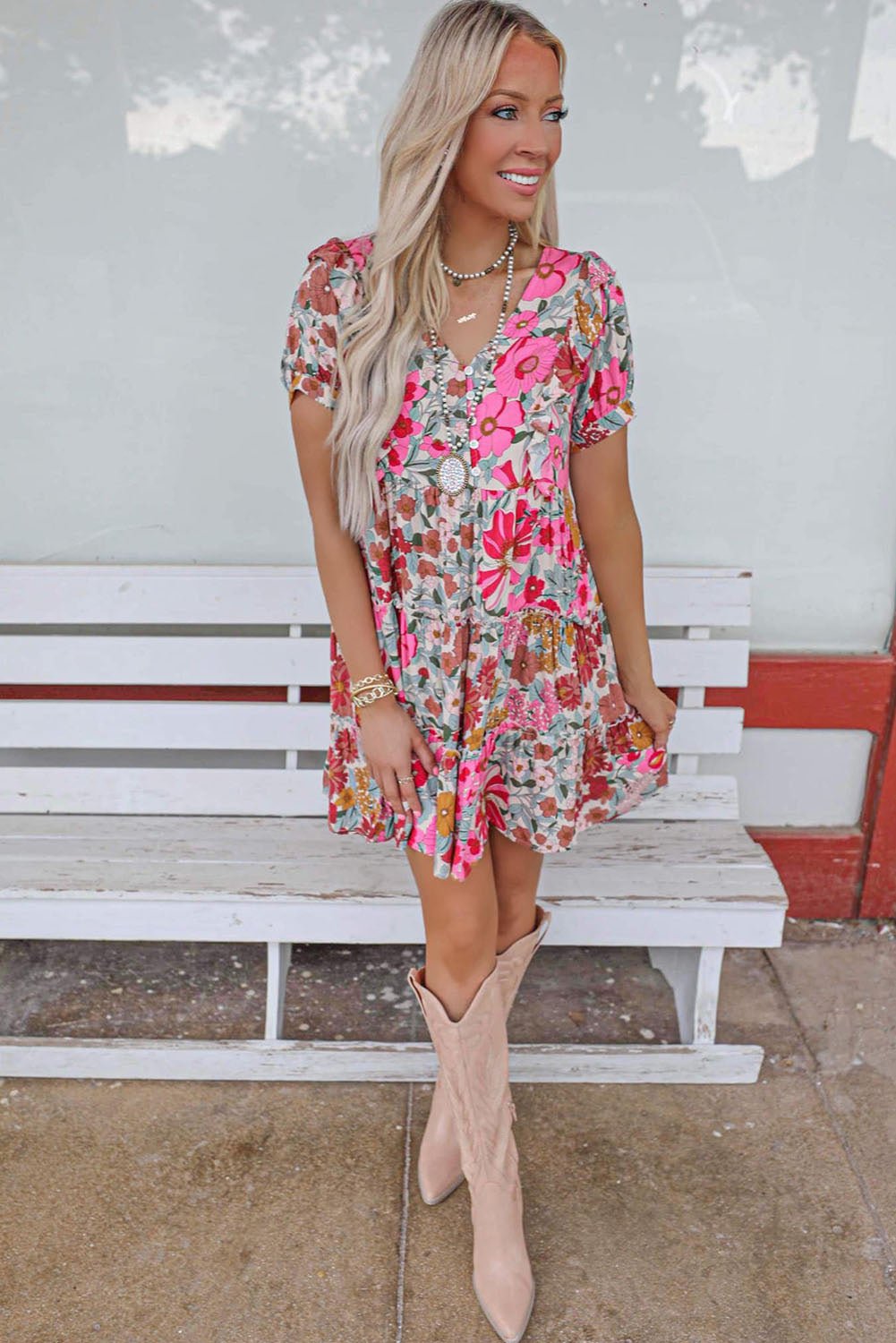 White Ruffled Tank Floral Dress