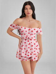 Emily In Paris Pattern Valentines Petal Print Satin Ruffle Strapless Mini Dress