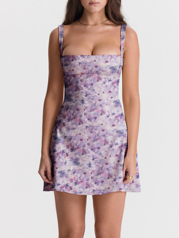 Aster Printed A-line Low Back Charmaine Mini Dress