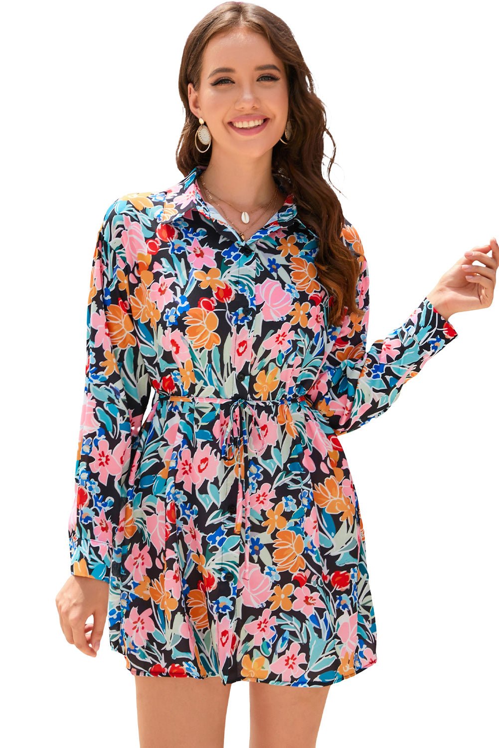 Floral Buttoned Collared Mini Dress