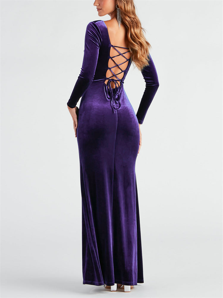 Formal Corset Side Slit Velvet Mermaid Dress