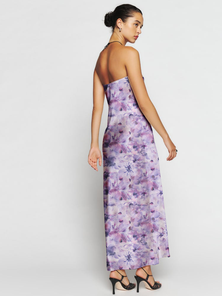 Aster Print Strapless Bandeau Neck Maxi Dress