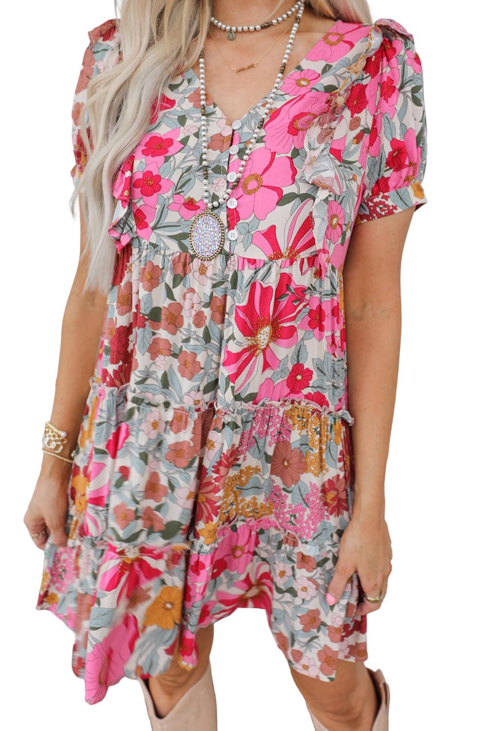 White Ruffled Tank Floral Dress