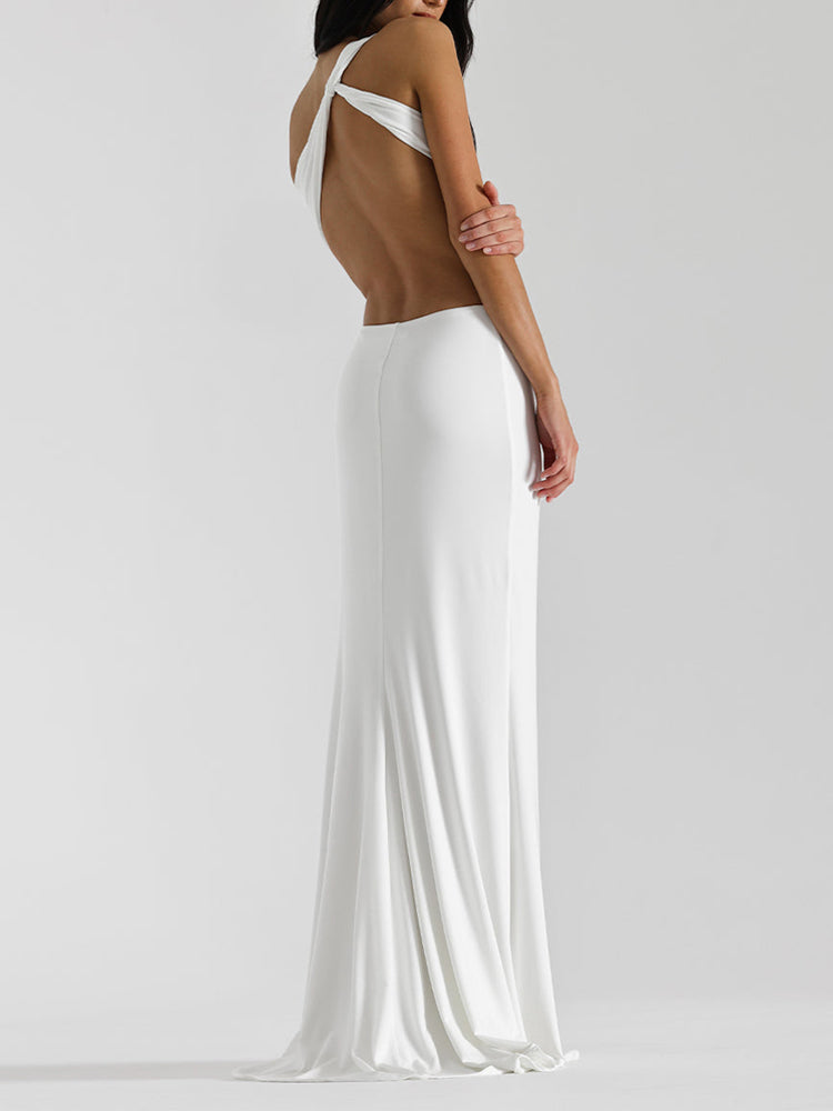 One-shoulder Cut Out Open Back Side Split Gown