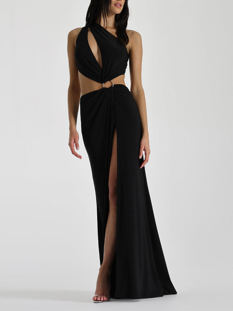 One-shoulder Cut Out Open Back Side Split Gown