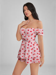 Emily In Paris Pattern Valentines Petal Print Satin Ruffle Strapless Mini Dress