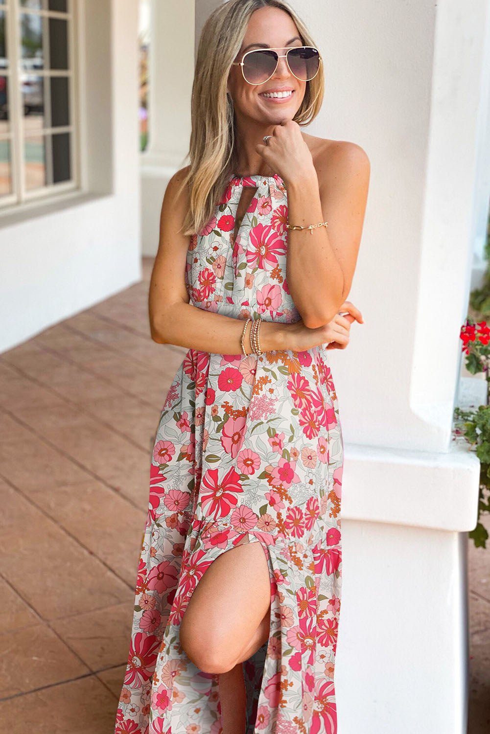 White Ruffled Tank Floral Dress