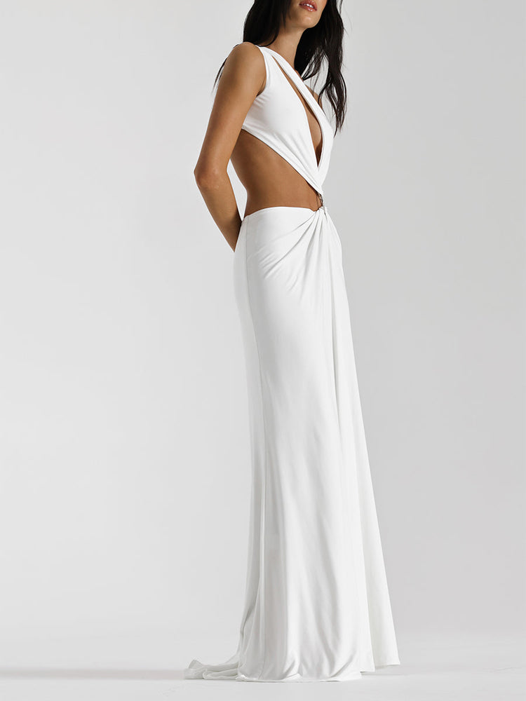 One-shoulder Cut Out Open Back Side Split Gown