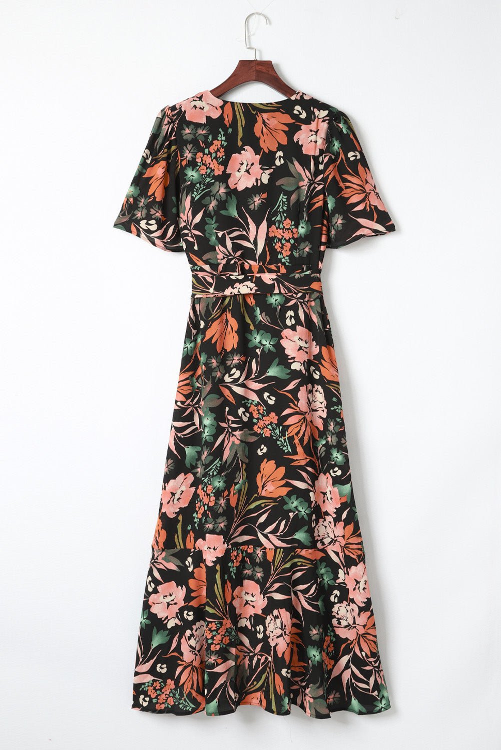 Floral Wrapped V Neck Maxi Dress