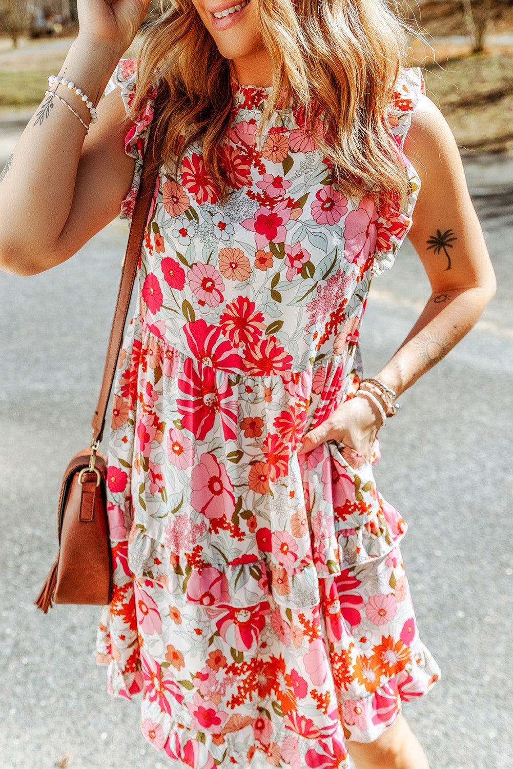 White Ruffled Tank Floral Dress