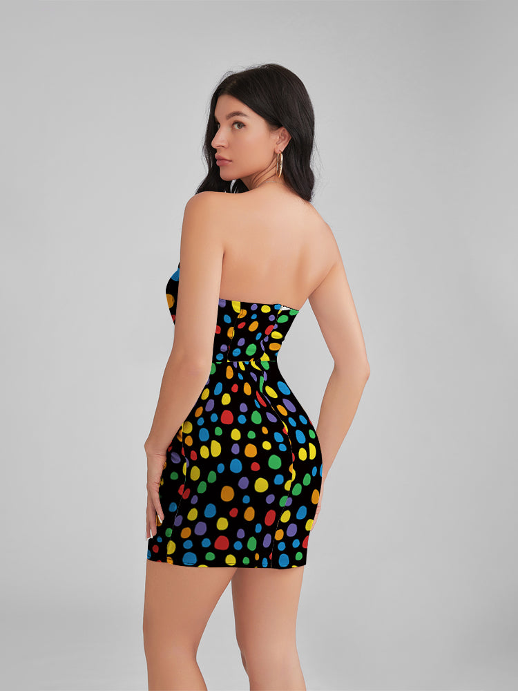 BEVERLY Painted Dots Satin Strapless Corset Mini Dress