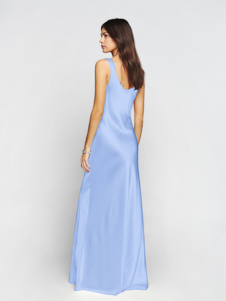 Scooped Cowl Neck Sleeveless Silk Dress