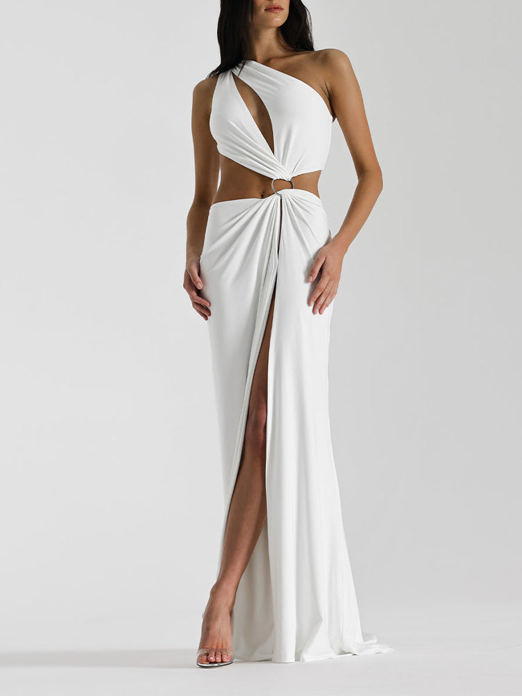 One-shoulder Cut Out Open Back Side Split Gown