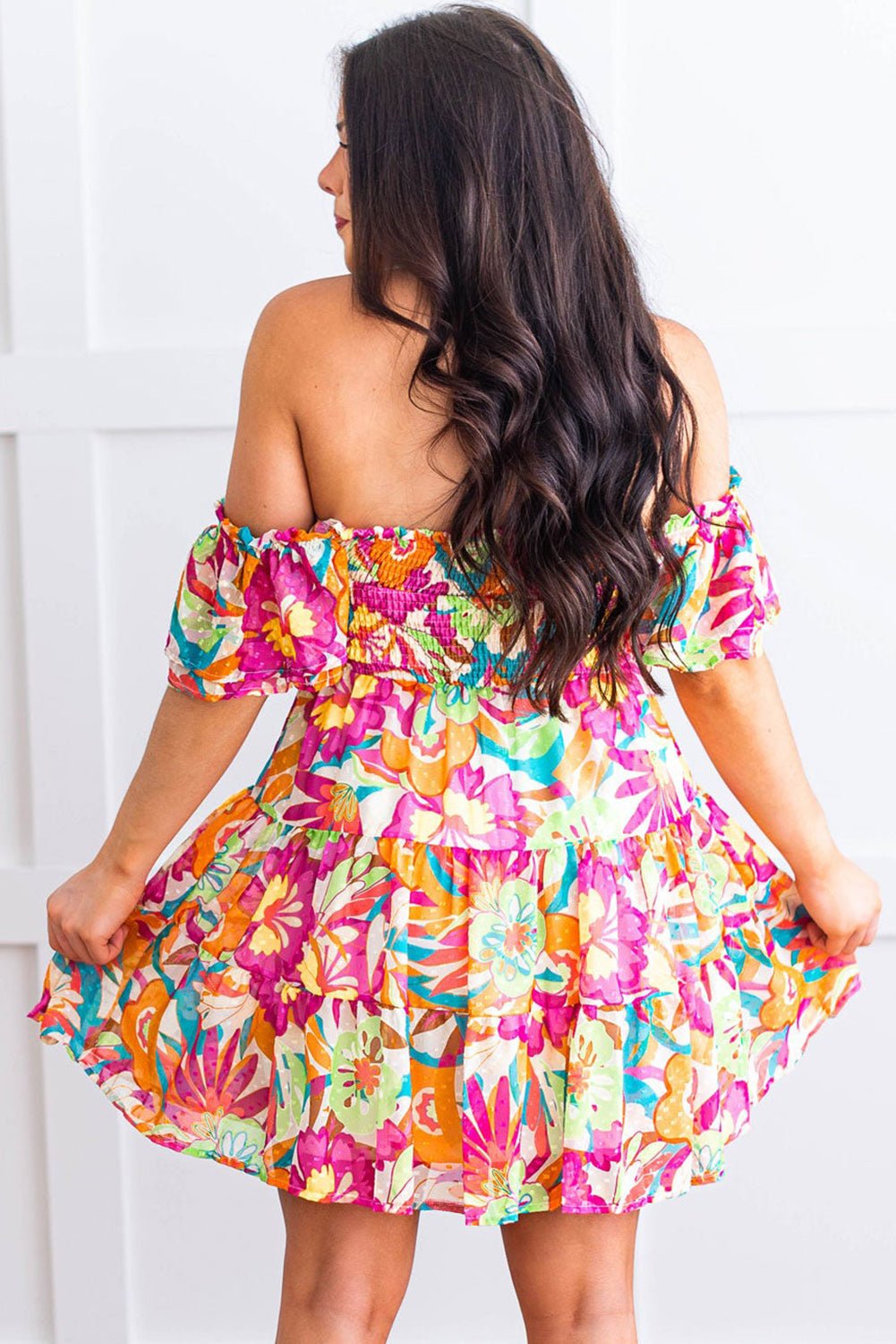 Boho Off-shoulder Smocked Floral Dress