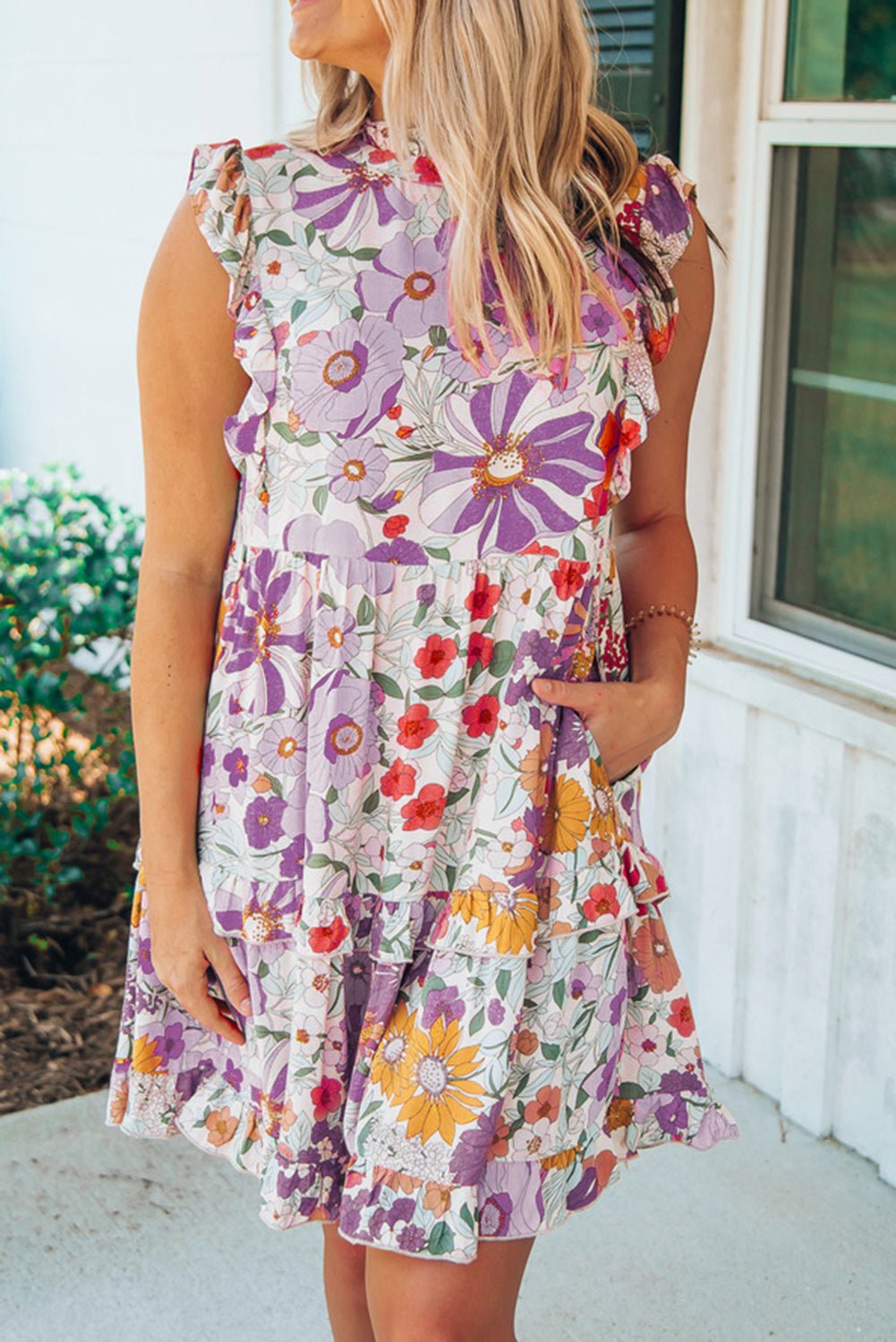 White Ruffled Tank Floral Dress