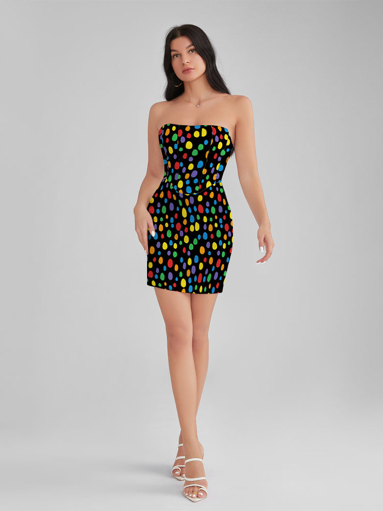 BEVERLY Painted Dots Satin Strapless Corset Mini Dress