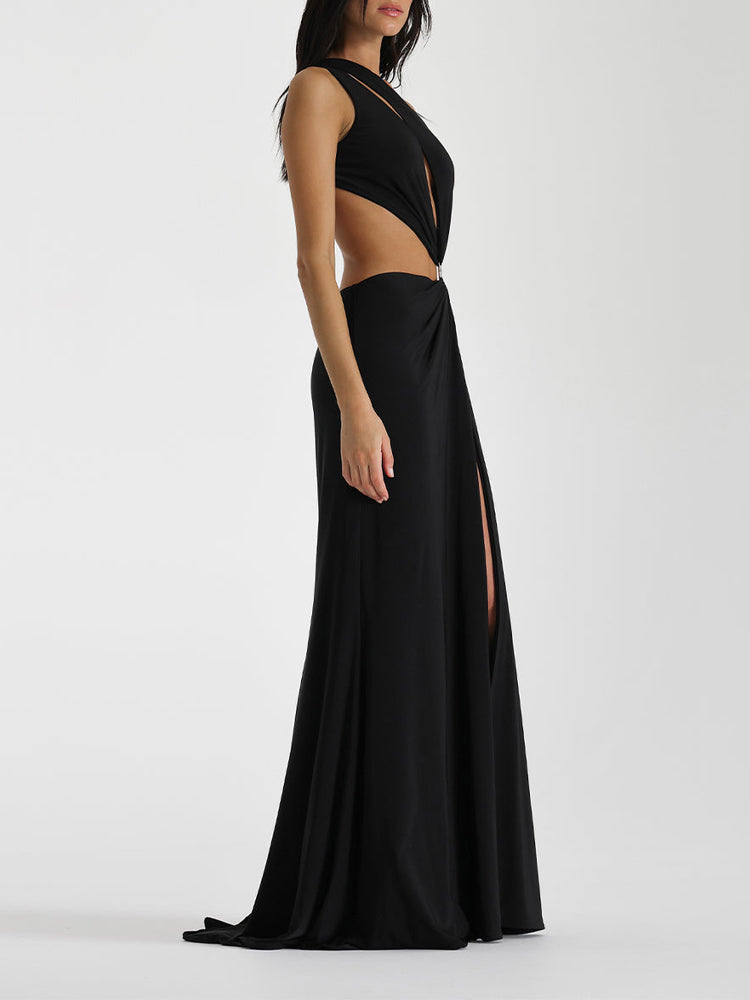 One-shoulder Cut Out Open Back Side Split Gown