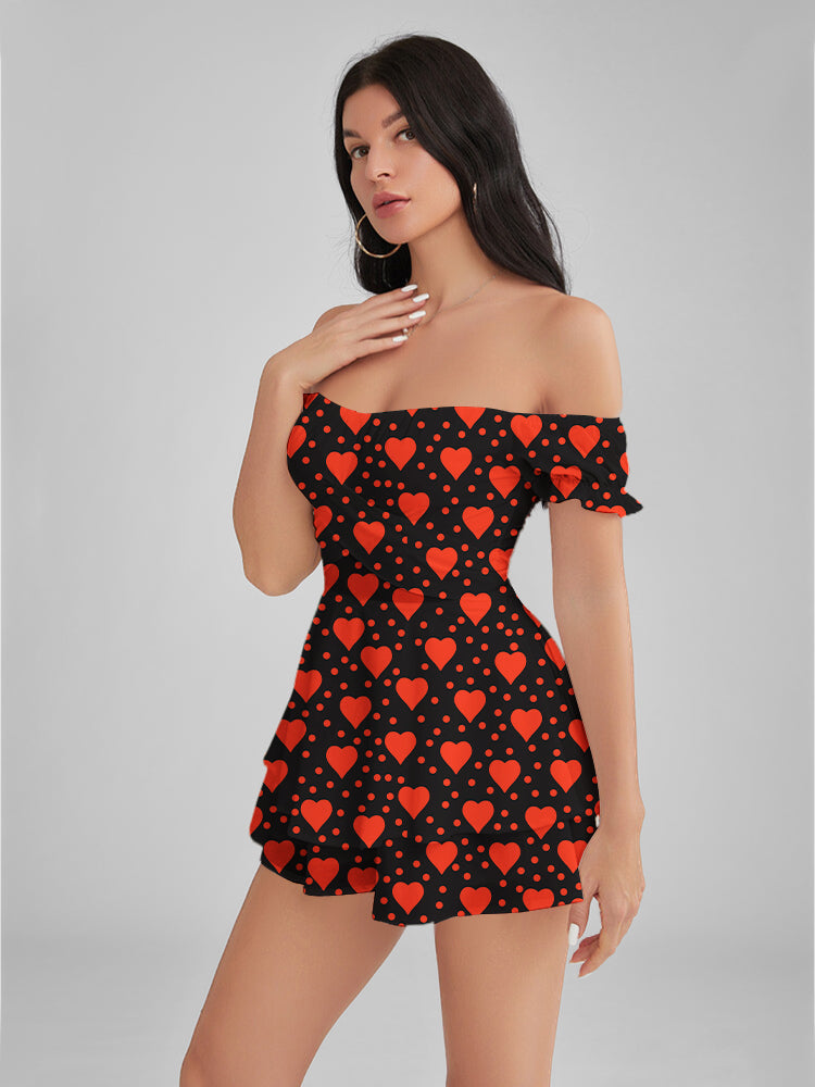 GLENDALE Heart Polka Dots Satin Ruffle Strapless Mini Dress