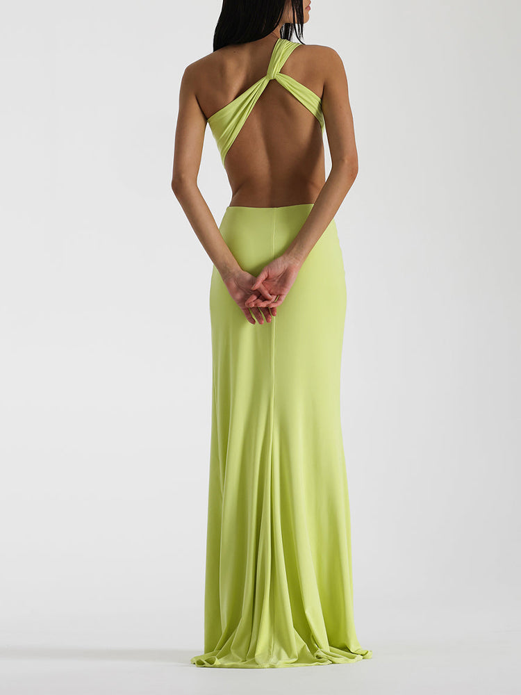 One-shoulder Cut Out Open Back Side Split Gown