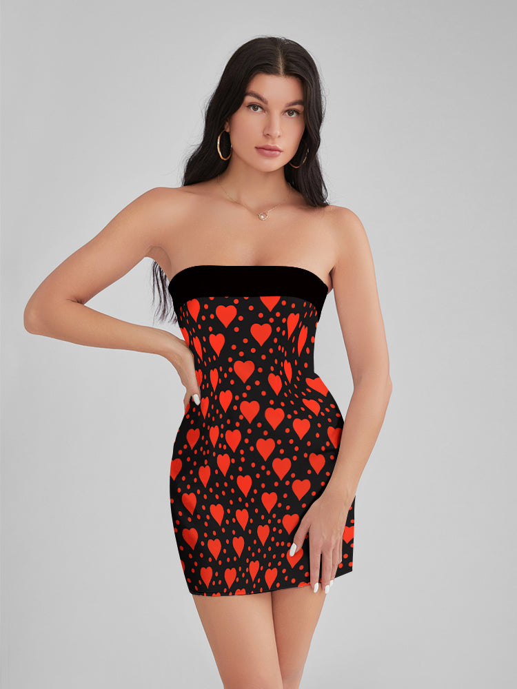 PASADENA Heart Polka Dots Strapless Corset Mini Dress