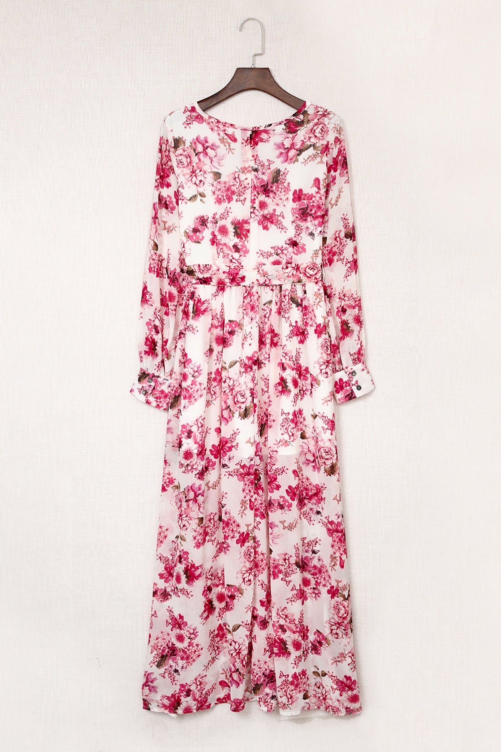 Pink Wrap V Neck Floral Maxi Dress