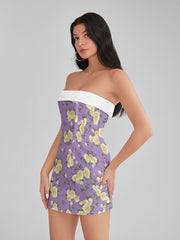 Emily In Paris Pattern Purple Floral Strapless Corset Mini Dress