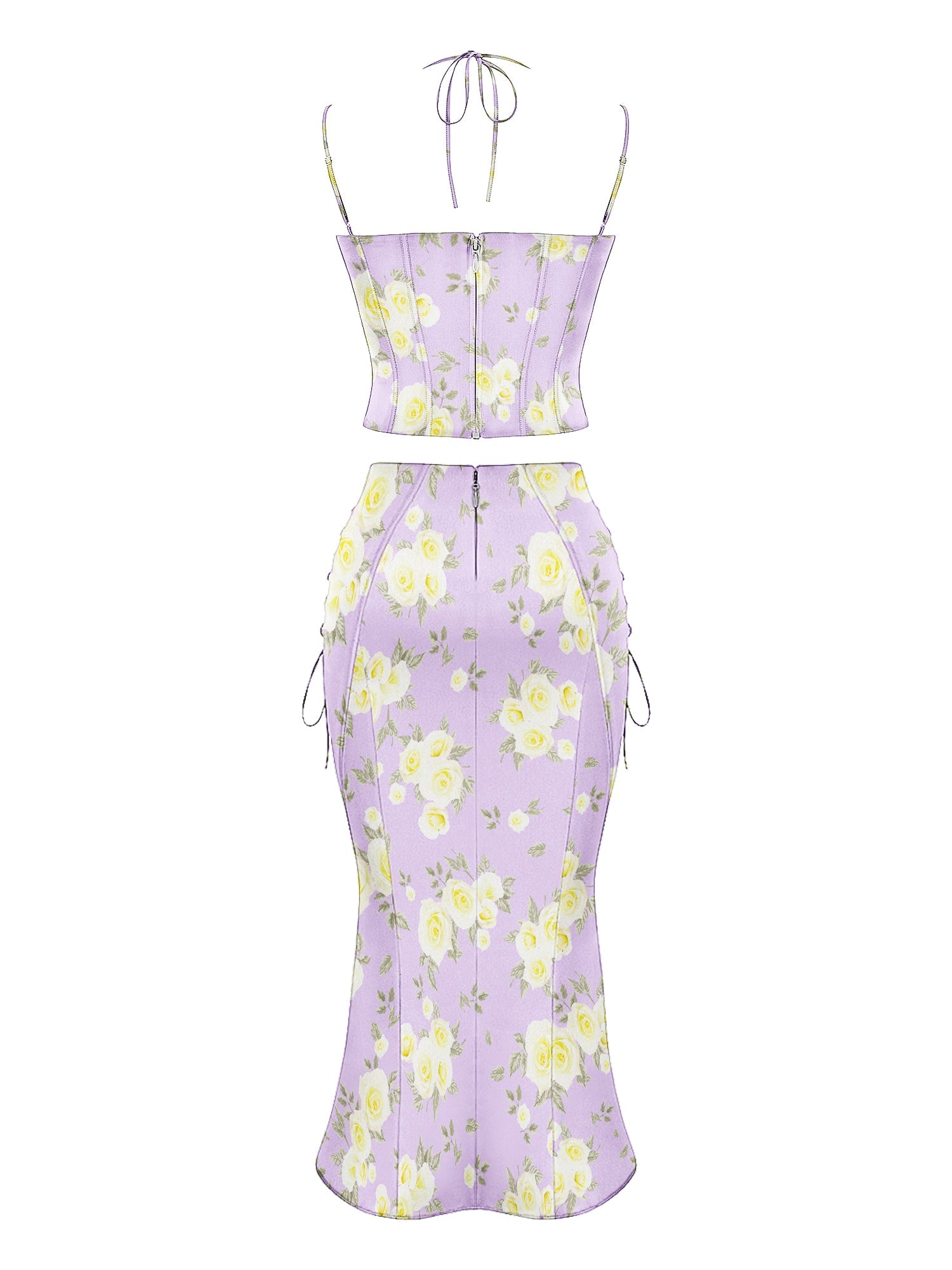 PESCARA Purple Floral Halter Two Piece Set