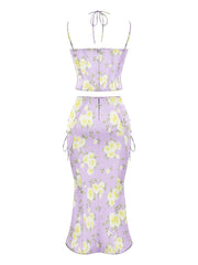 PESCARA Purple Floral Halter Two Piece Set