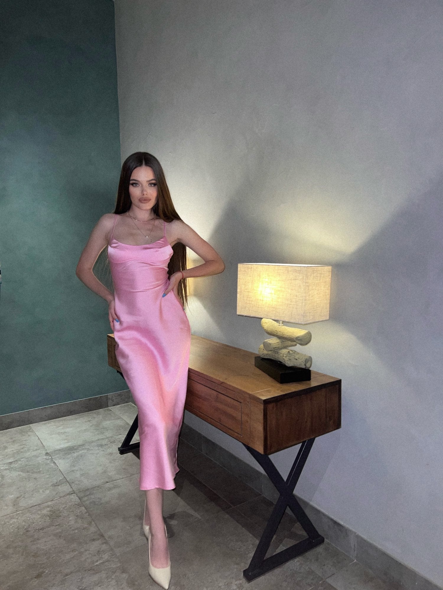 Satin Sleeveless Backless Slit Midi Dress