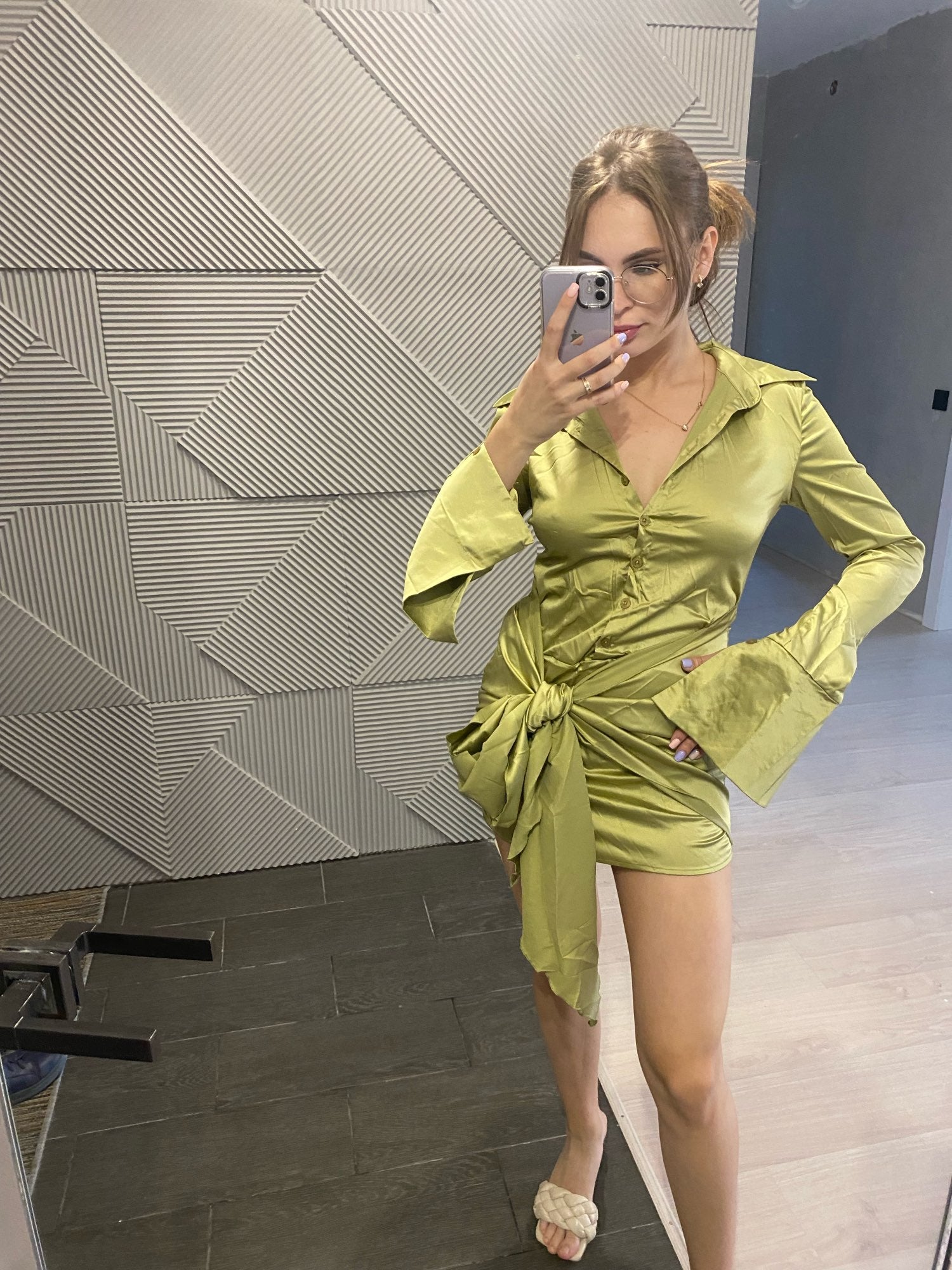 Satin Long Sleeve Bandage Mini Dresses