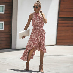 Dot Off Shoulder Ruffles Long Dresses